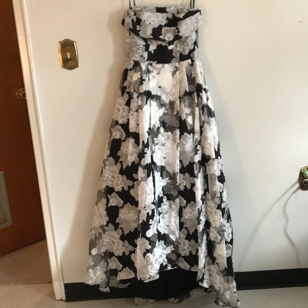 black and white floral formal dress